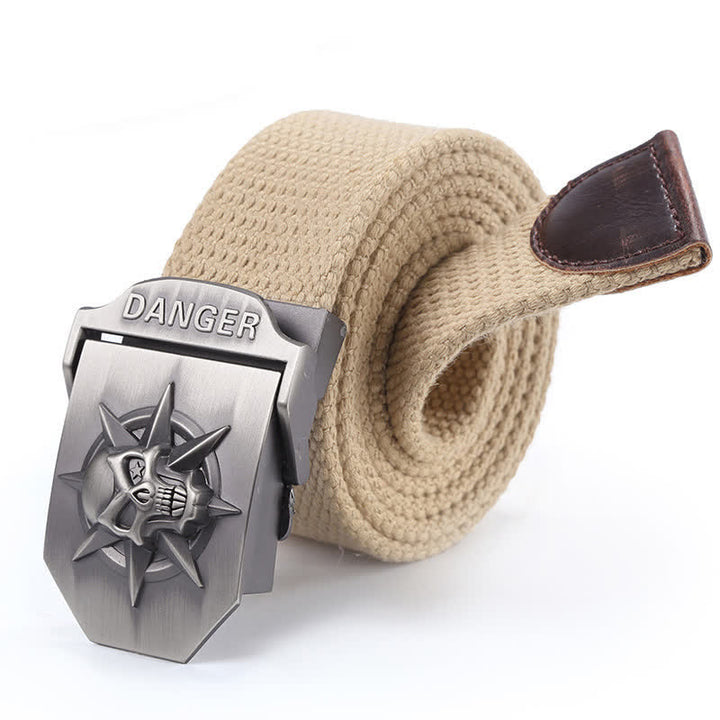 Cinturón de lona tejida con hebilla automática de calavera para hombre