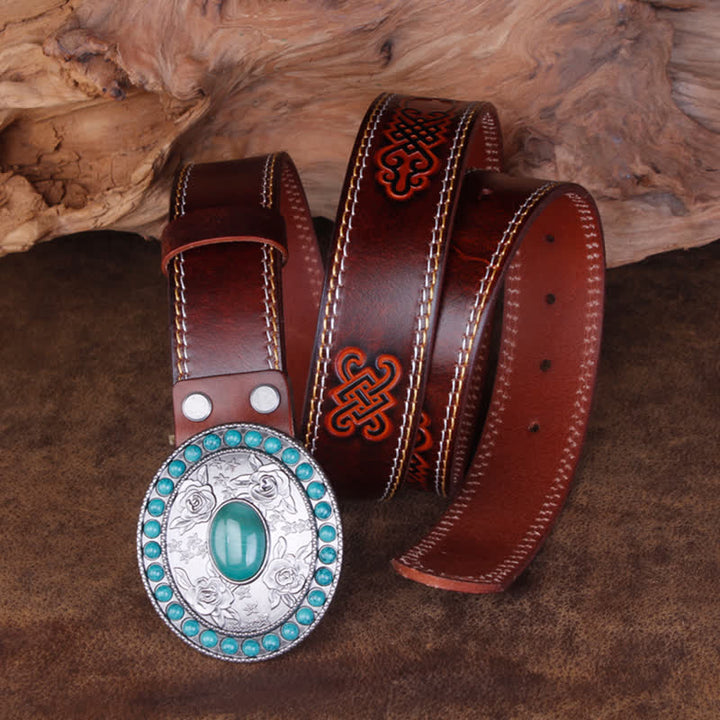 Cinturón unisex de piel de ágata de jade y turquesa rosa tallada