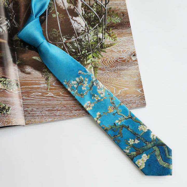 Corbata con diseño de árbol de almendro en flor para hombre