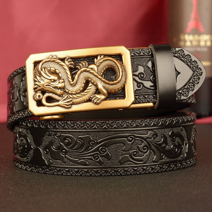 Cinturón de cuero con estampado de dragón en espiral para hombre