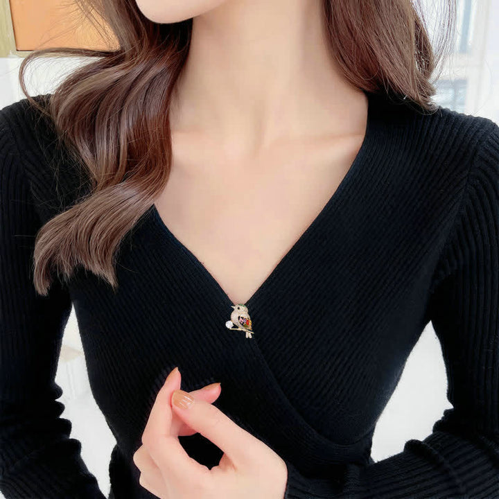 Broche de circonitas con forma de rama de urraca para mujer