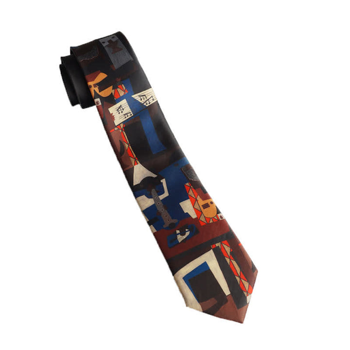 Corbata de hombre negra y roja con tres músicos
