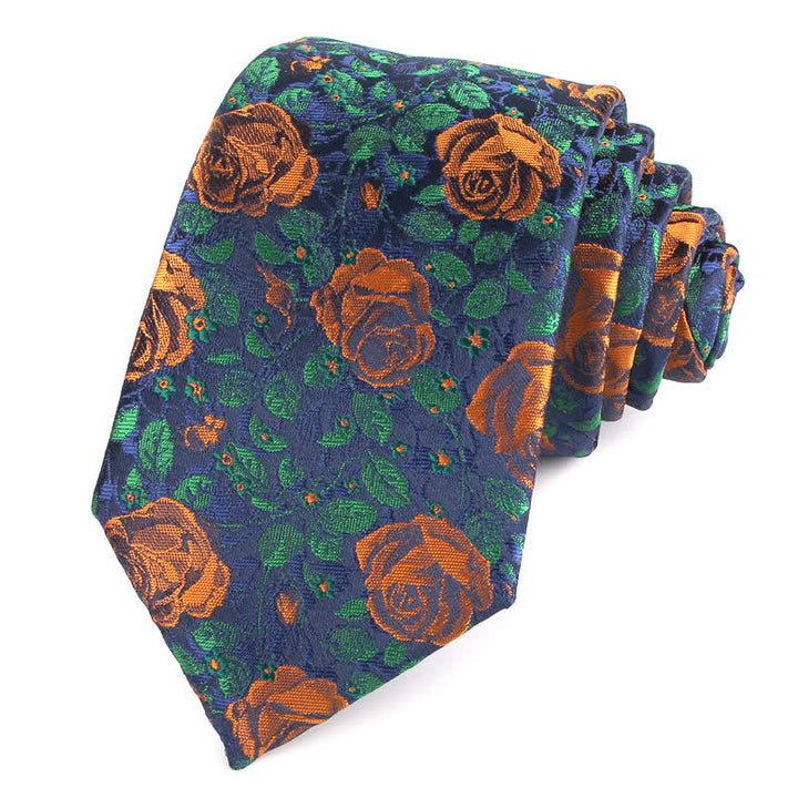 Corbata elegante para hombre con hojas y rosas
