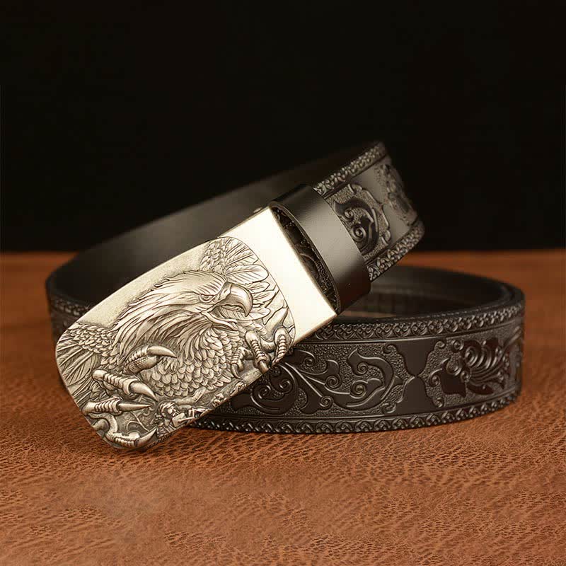 Cinturón de cuero genuino con relieve y hebilla de águila para hombre