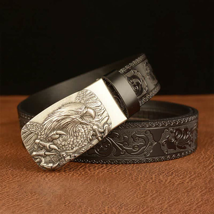 Cinturón de cuero genuino con relieve y hebilla de águila para hombre