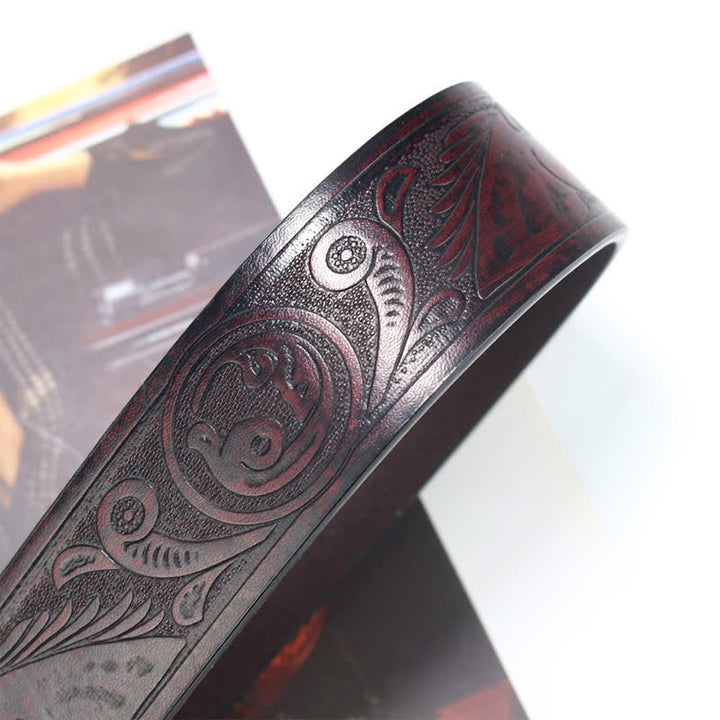 Cinturón de cuero turquesa con cabeza de caballo estilo vaquero para hombre
