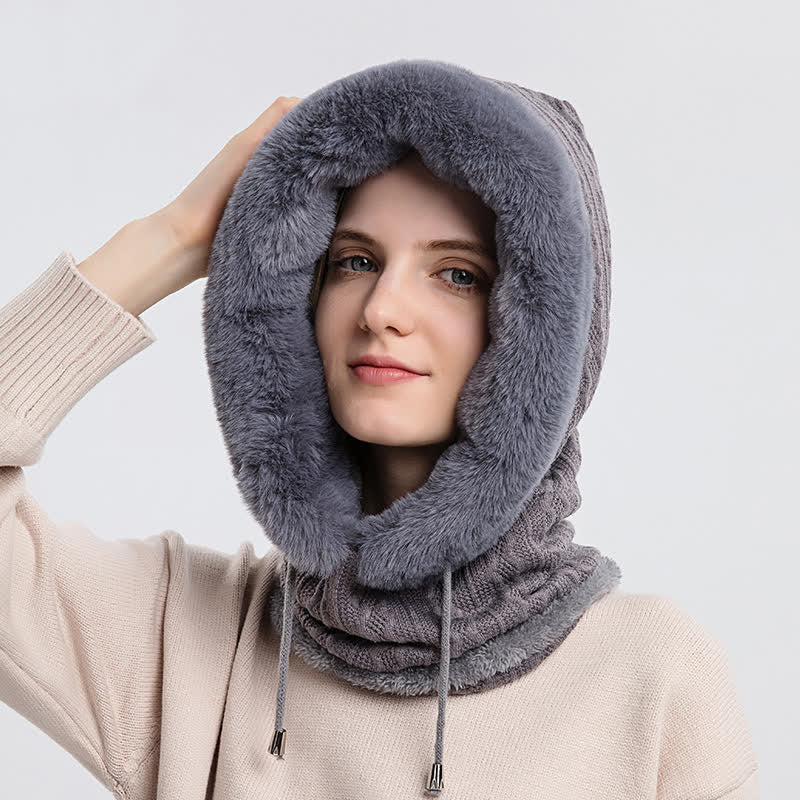Gorro de punto con capucha y mascarilla de color caramelo para mujer