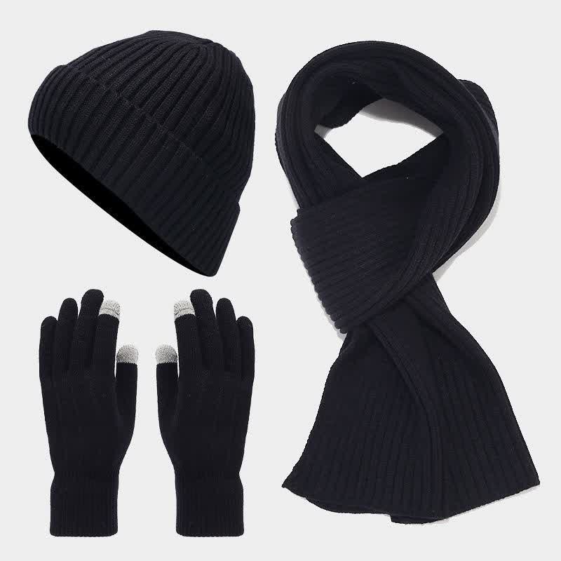 Conjunto de 3 piezas unisex clásico, versátil, con gorro, bufanda y guantes