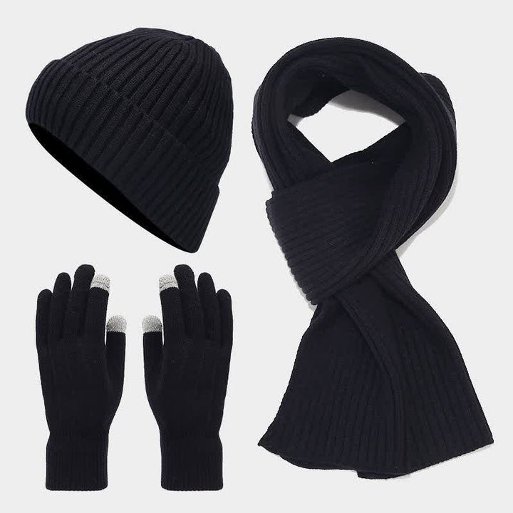 Conjunto de 3 piezas unisex clásico, versátil, con gorro, bufanda y guantes