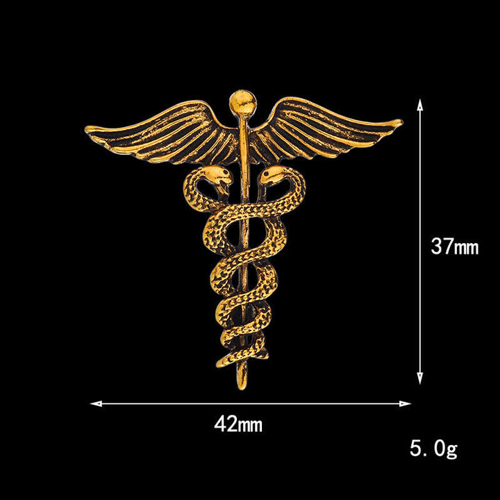 Broche de serpiente doble con caduceo para hombre