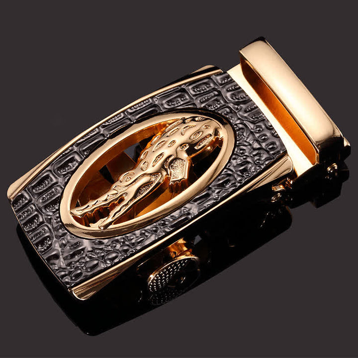 Cinturón de piel con hebilla automática de cocodrilo hueco para hombre hecho a mano