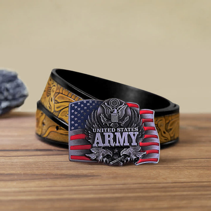 Cinturón de cuero con hebilla del ejército de los Estados Unidos para hombre, hecho a mano