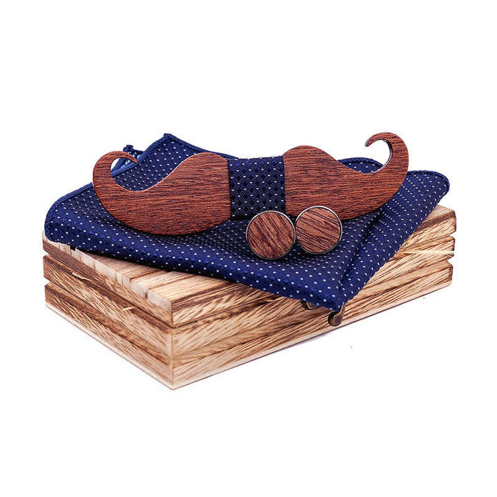 Juego de 3 pajaritas de madera con bigote para caballero