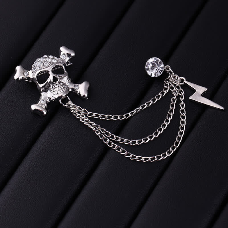 Broche de cadena con relámpagos y calavera gótica para hombre