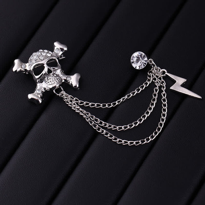 Broche de cadena con relámpagos y calavera gótica para hombre