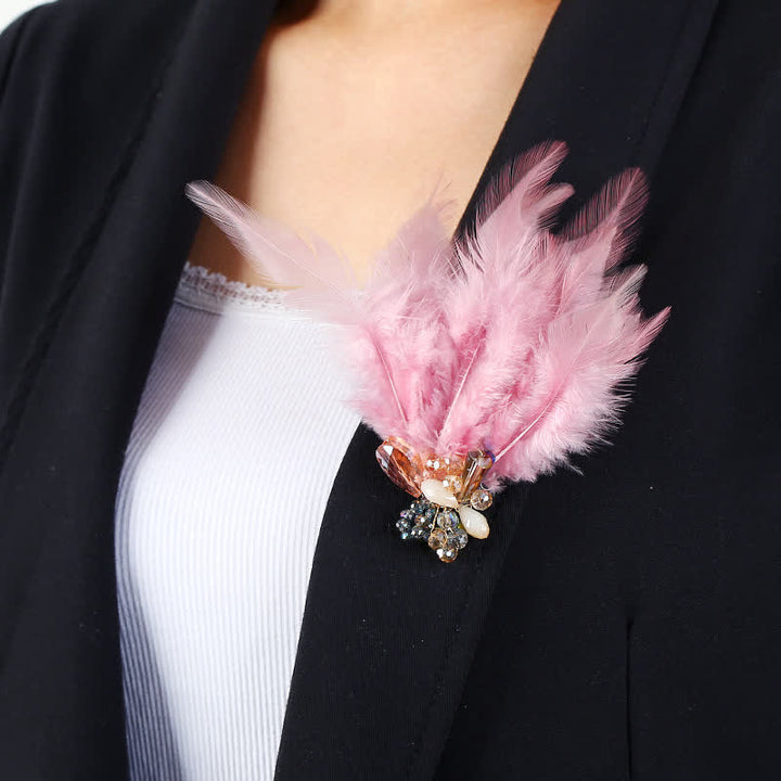 Broche de plumas de copo de nieve con forma de rama de cristal de lujo para mujer