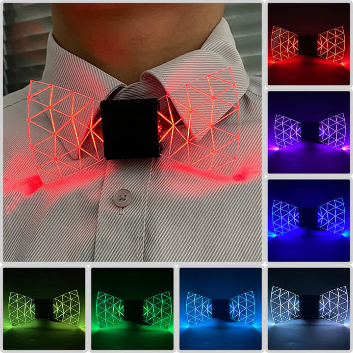 Pajarita acrílica con diseño de diamantes y luces LED de neón de 7 colores