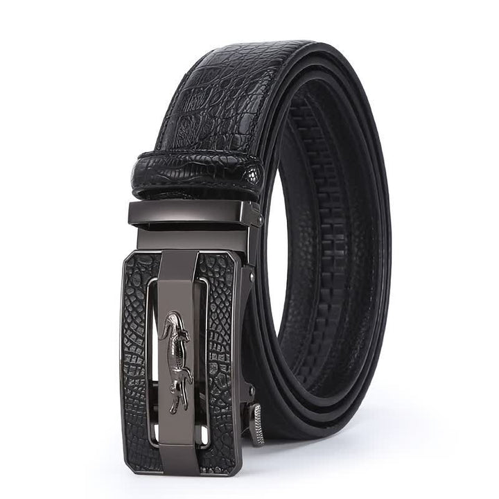 Cinturón de piel con hebilla automática y diseño de cocodrilo para hombre