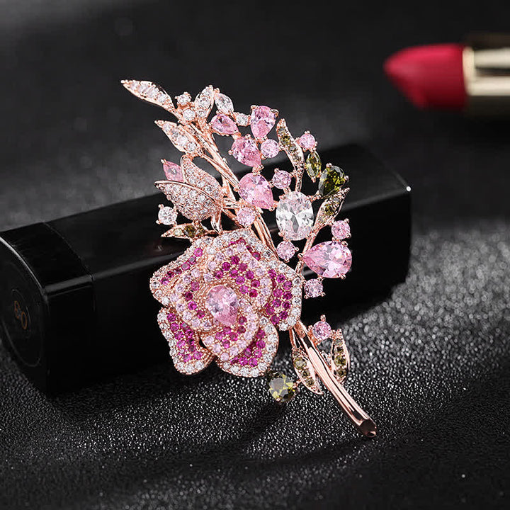 Broche de circonita con ramo de flores rosas para mujer