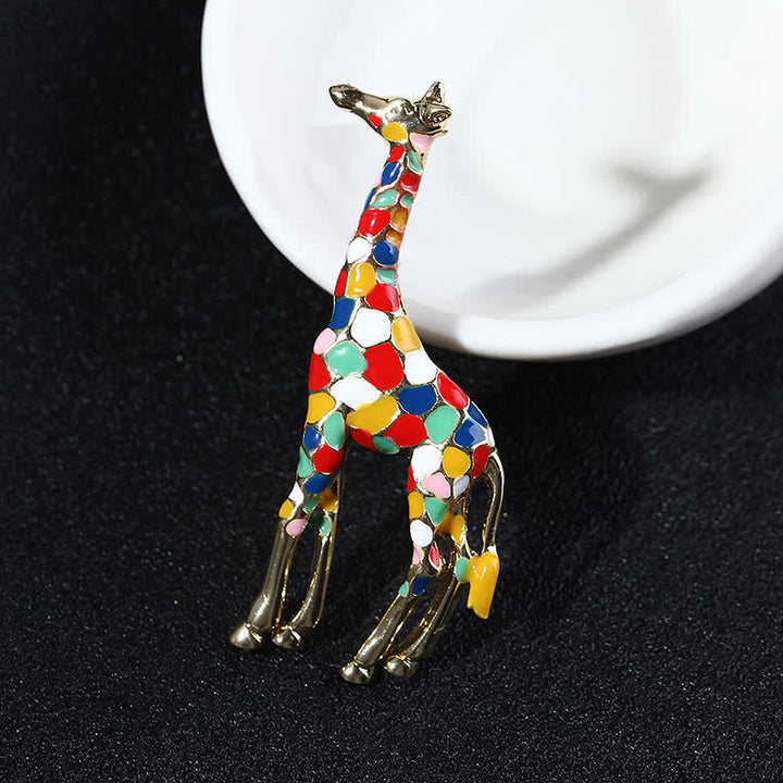 Broche de jirafa esmaltado brillante con dibujos animados para mujer