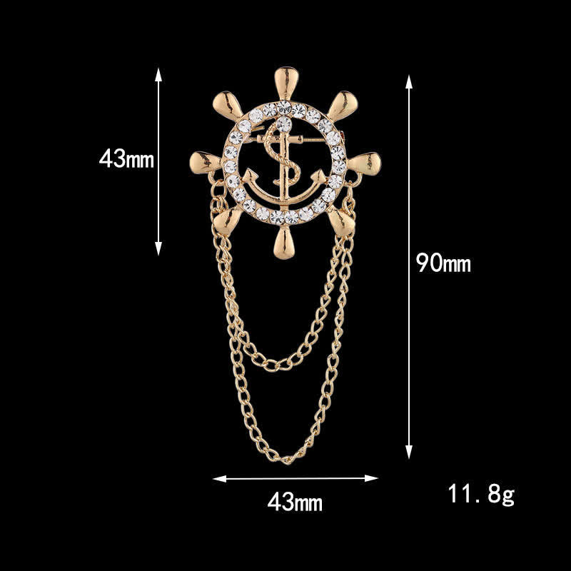 Broche de cadena de ancla con rueda de barco de la Armada para hombre