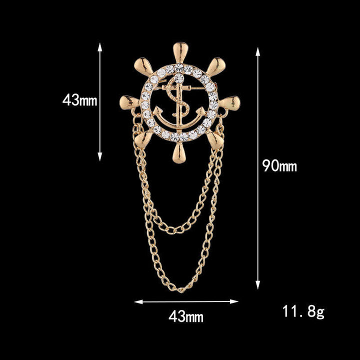 Broche de cadena de ancla con rueda de barco de la Armada para hombre