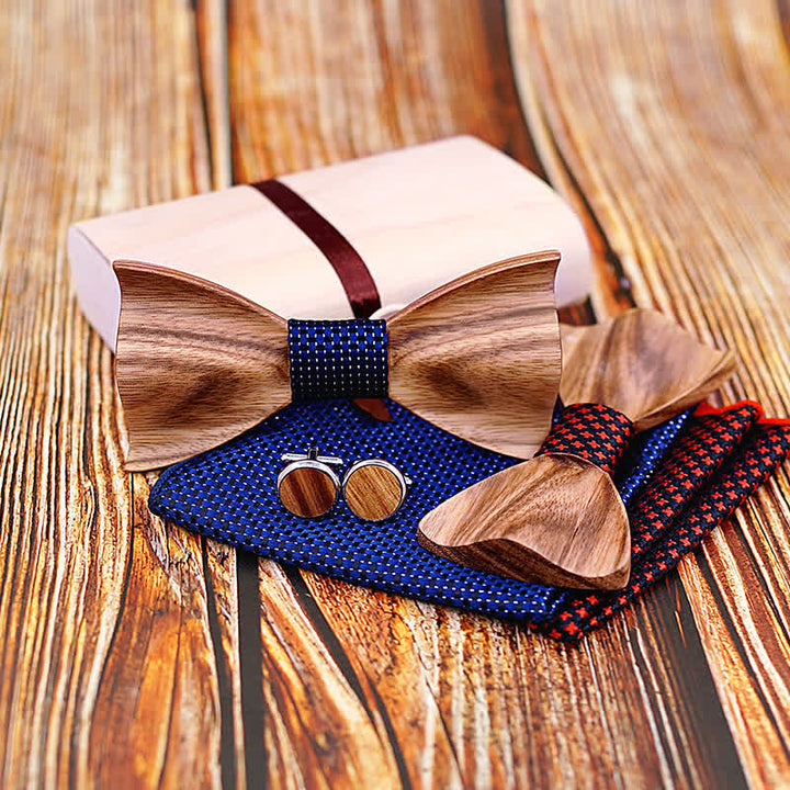 Juego de 3 pajaritas clásicas de madera sencillas para hombre