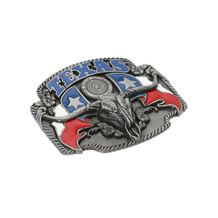 Cinturón de cuero con hebilla de toro Longhorn con bandera de Texas para hombre