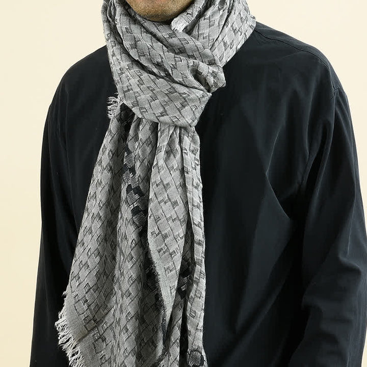 Bufanda con borlas y cuadros arrugados para hombre
