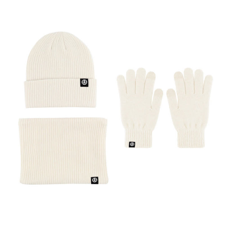 Conjunto de 3 guantes y gorro unisex de color liso, suaves, con bufanda