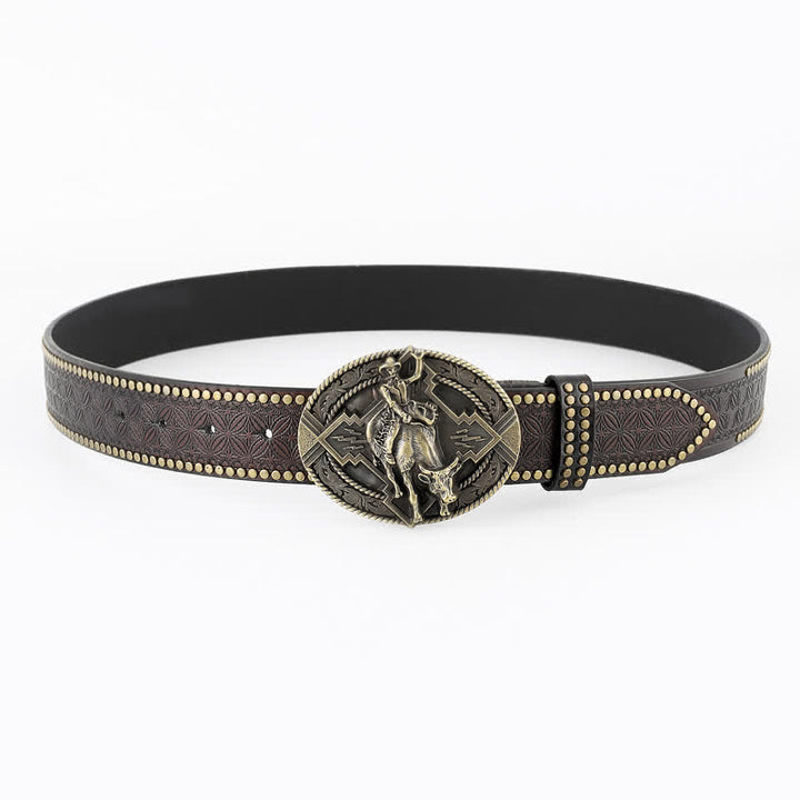 Cinturón de cuero estilo retro informal con diseño de toro para montar para hombre