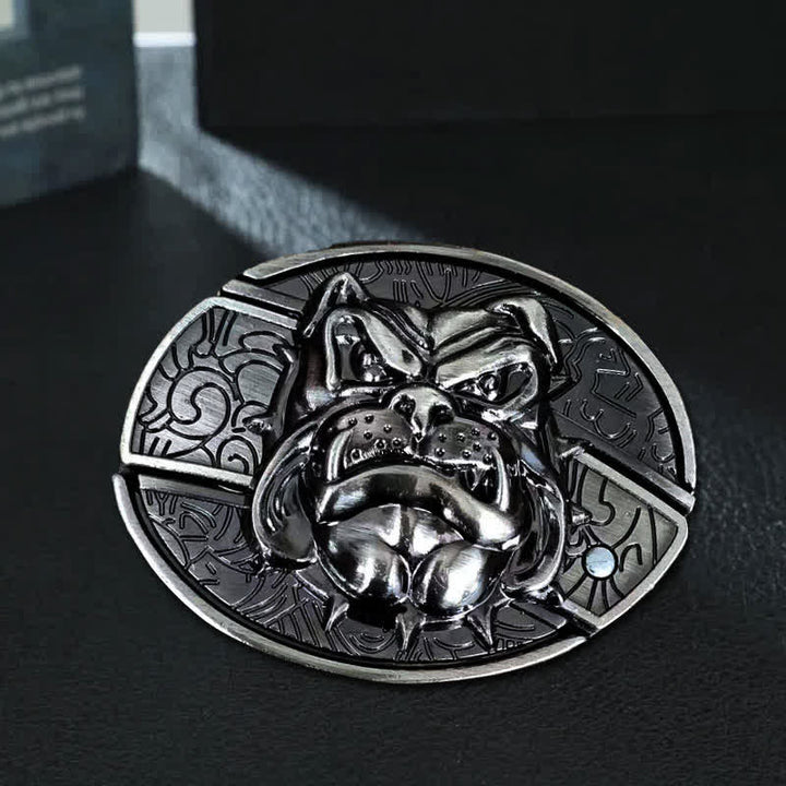 Cinturón de cuero con cuchillo plegable oculto para hombre, hecho a mano con forma de perro feroz