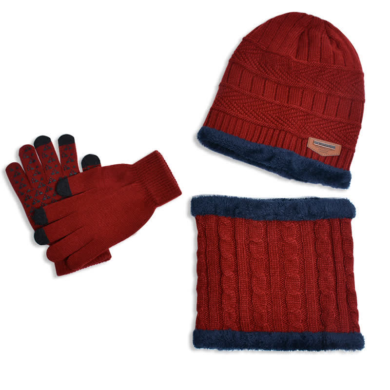 Conjunto de 3 gorros de punto, bufanda y guantes para adultos y niños