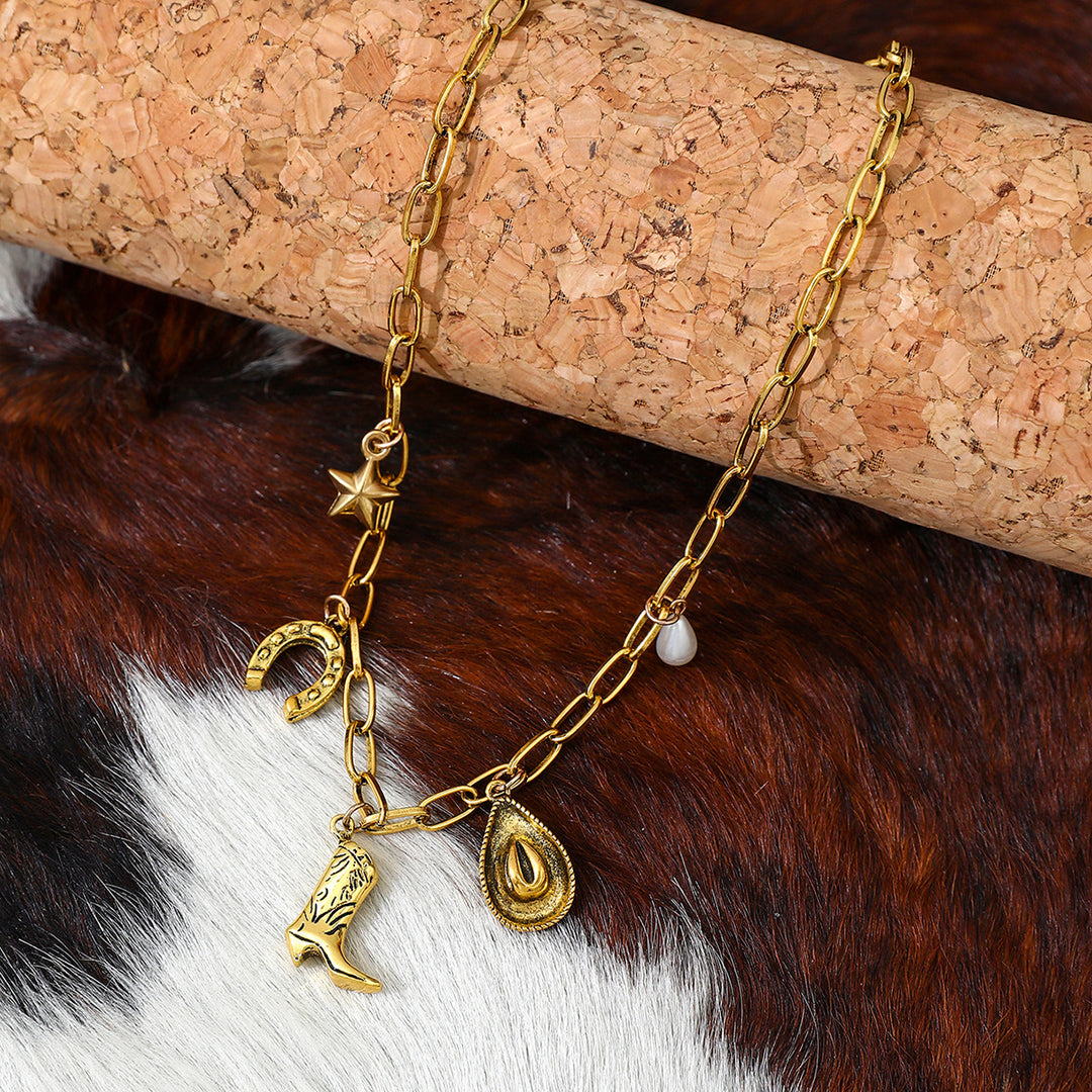 Collar de metal para mujer con temática de vaquero del oeste - Dorado - image 2