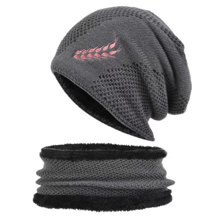 Conjunto de 2 gorros y calentadores de cuello con estampado de trigo bordado