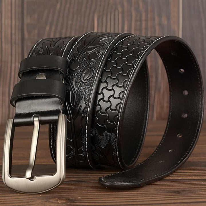Cinturón de cuero con estampado floral en relieve para hombre
