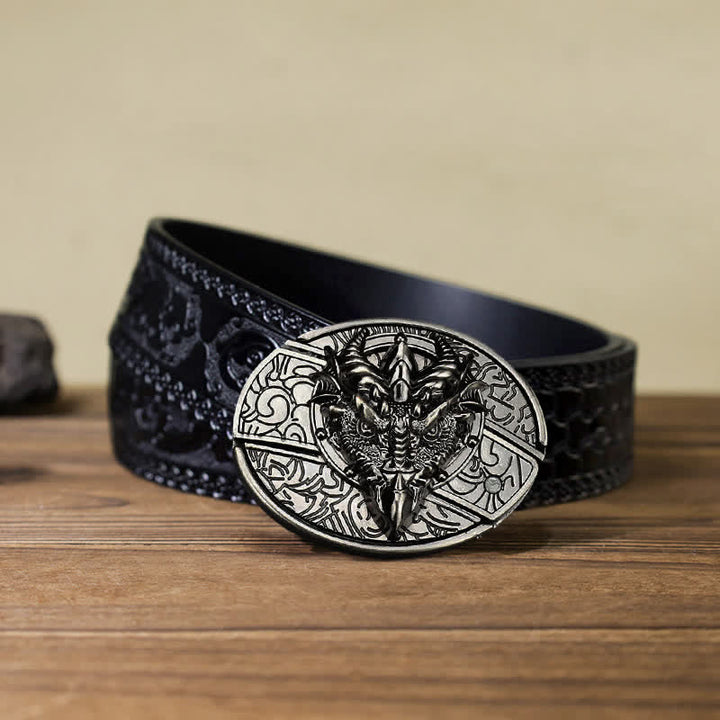 Cinturón de cuero con cuchillo plegable oculto de dragón afilado para hombre