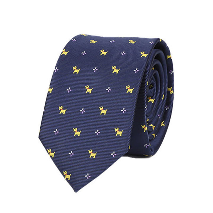 Corbata de noche azul marino con diseño de cachorro para hombre