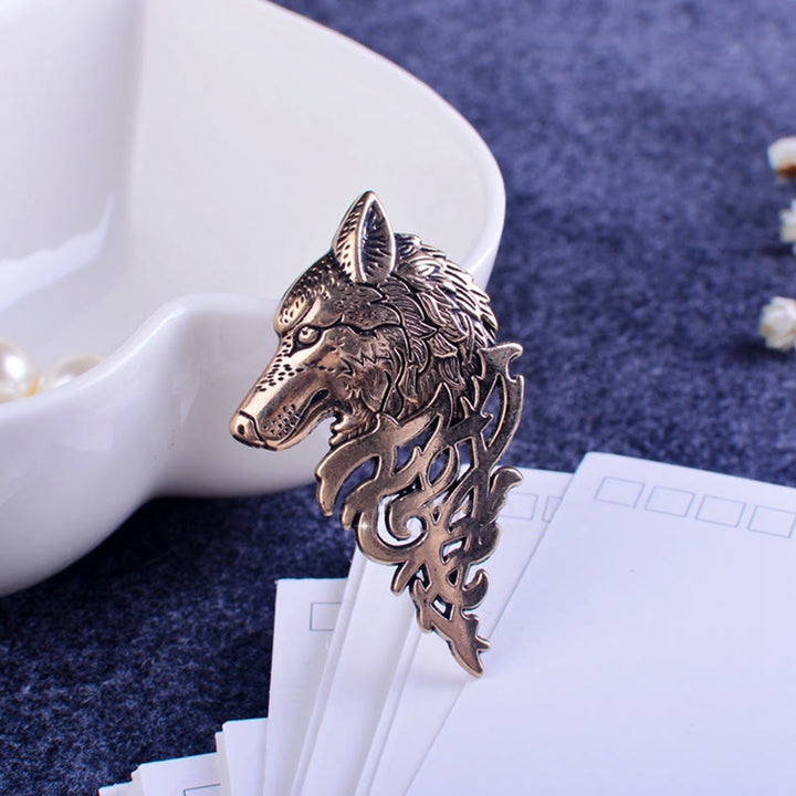 Broche glamoroso con cabeza de lobo hueca para hombre