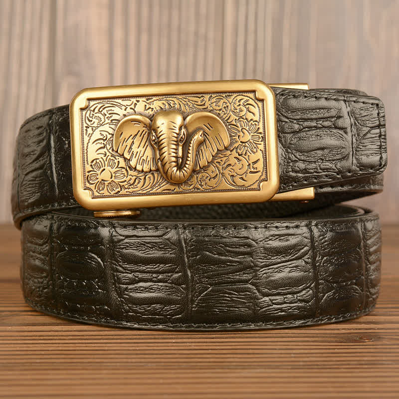 Cinturón de piel con estampado de cocodrilo y elefante punk para hombre