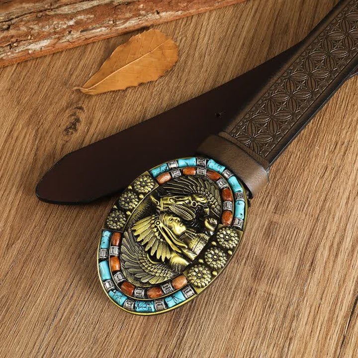 Cinturón de cuero turquesa con diseño bohemio indio para hombre