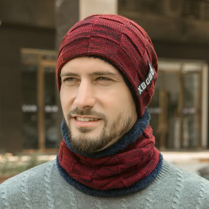 Conjunto de gorro y bufanda de punto a cuadros para invierno