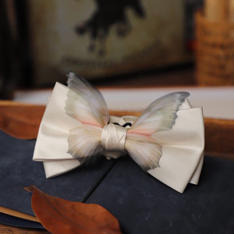 Conjunto de pajarita y pañuelo de bolsillo de organza vintage con mariposas para hombre