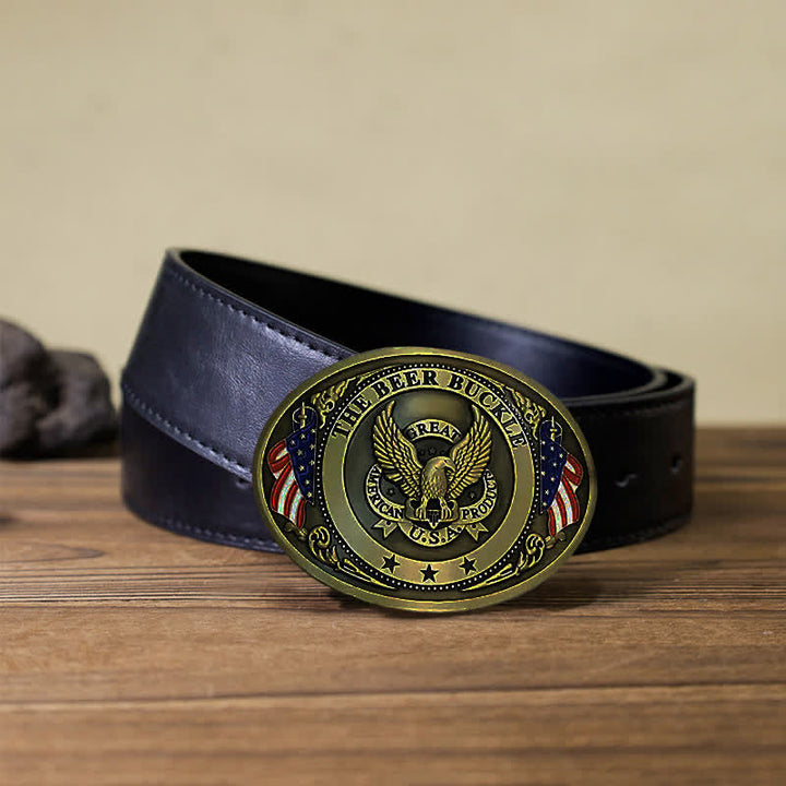 Cinturón de cuero con hebilla para hombre, diseño creativo con bandera de EE. UU. UU. y aguila