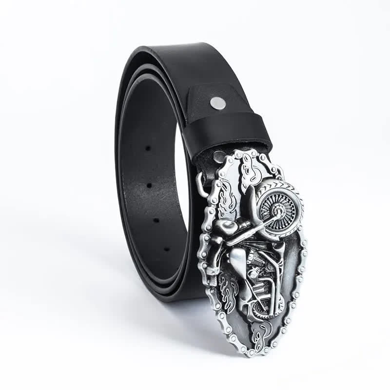 Cinturón de cuero para motocicleta con locomotora punk para hombre