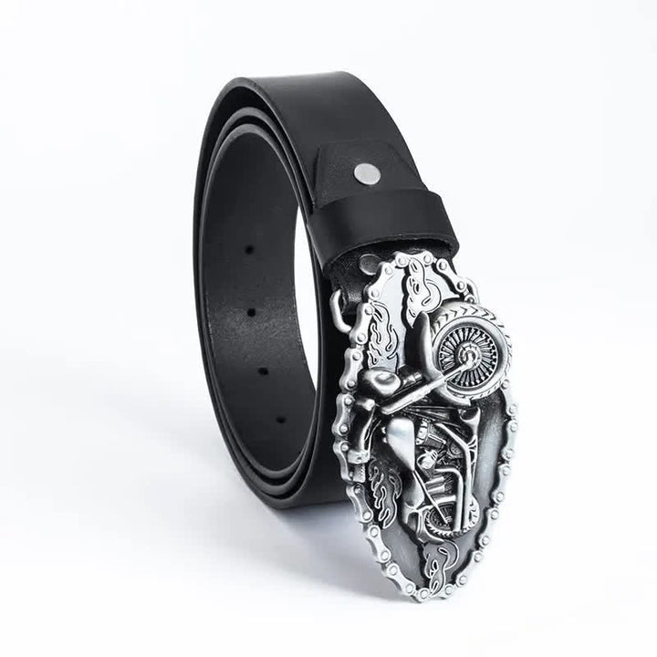 Cinturón de cuero para motocicleta con locomotora punk para hombre