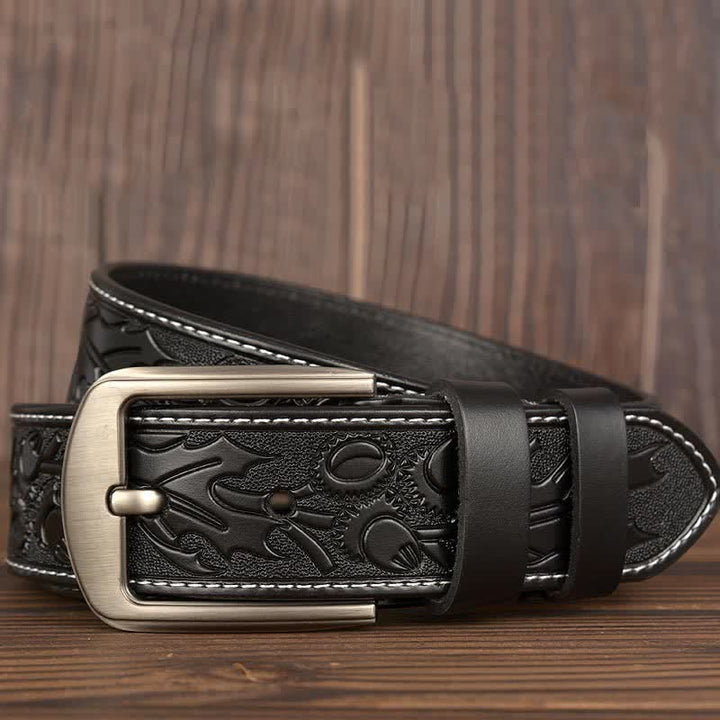 Cinturón de cuero con estampado floral en relieve para hombre