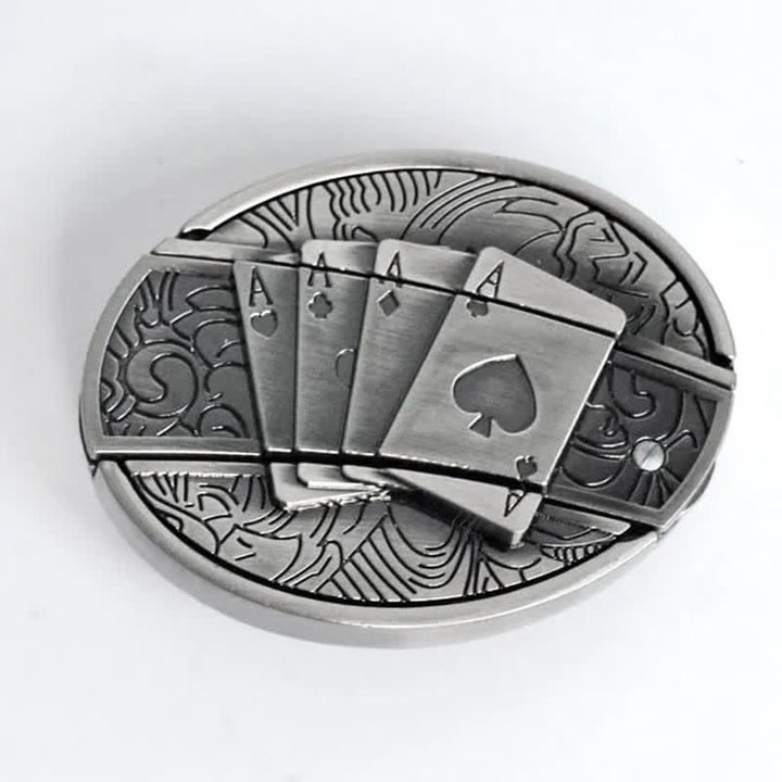 Cinturón de cuero con navaja plegable Poker 4 Ace para hombre