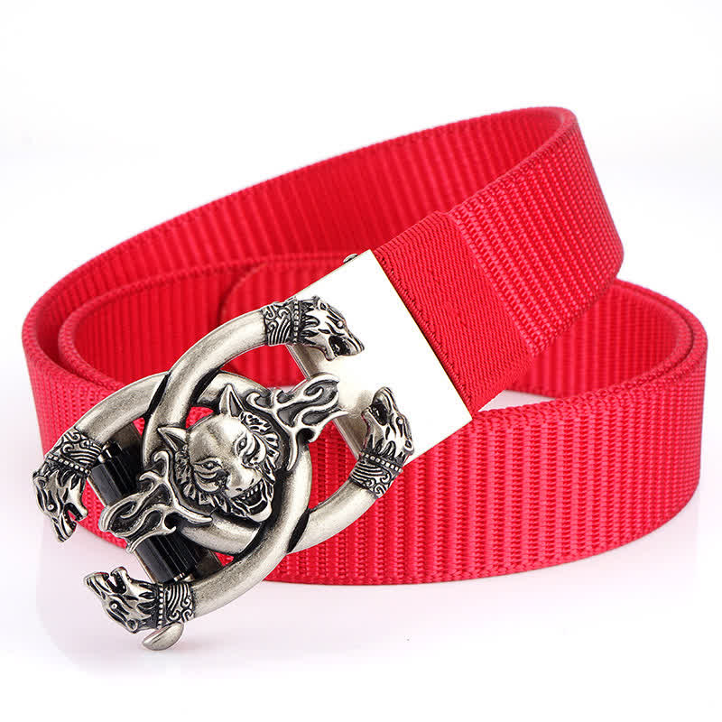 Cinturón de nailon con diseño de lobos feroces en llamas para hombre