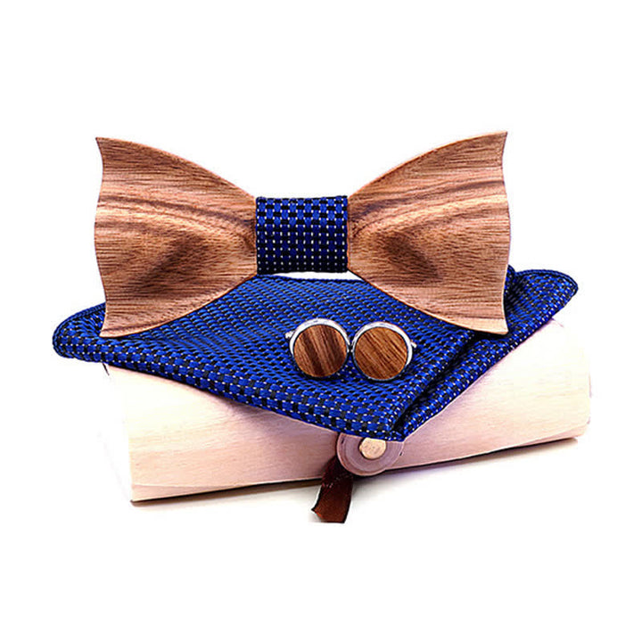 Juego de 3 pajaritas clásicas de madera sencillas para hombre
